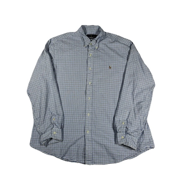 Polo Ralph Lauren Shirt Men's 2XLT Blue Gingham Check Long Sleeve Flesh Pony EUC - Picture 2 of 5